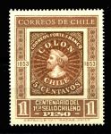 Чили 1953 г. • SC# 276 • 1 p. • 100-летие первой чилийской марки • Христофор Колумб • MNH OG VF