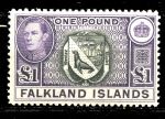 Фолклендские о-ва 1938-1950 гг. • Gb# 163 • £1 • Георг VI • основной выпуск • герб территории • MLH OG VF (кат. - £130)