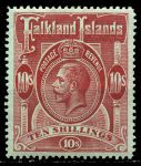 Фолклендские о-ва 1912-1920 гг. • Gb# 68 • 10 sh. • Георг V • стандарт • MLH OG XF (кат.- £200)