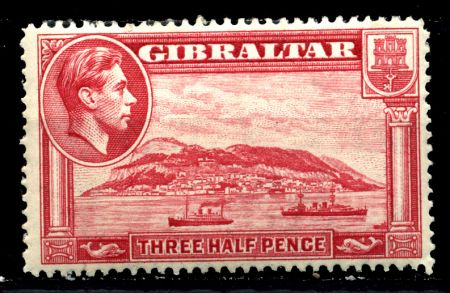 Гибралтар 1938-1951 гг. • Gb# 123 • 1½ d. • Корабли напротив скалы Гибралтар • (перф. - 14) • MH OG VF ( кат.- £35- )