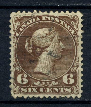 Канада 1868-1876 гг. • SC# 27 • 6 c. • королева Виктория • Used VF+ ( кат.- $140 )