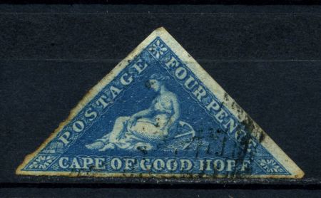 Мыс Доброй Надежды 1853 г. • Gb# 2 • 4 d. "Надежда". темно-синяя на ярко-синей бум. • Used XF ( кат.- £225+)