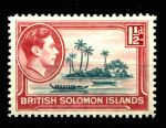 Британские Соломоновы о-ва 1939-1951 гг. • Gb# 62 • 1 ½ d. • Георг VI основной выпуск • пироги у острова • MNH OG VF