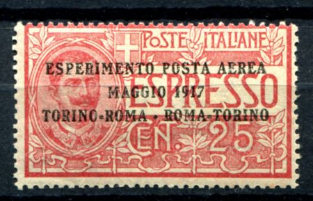 Италия 1917 г. • SC# C1 (Mi# 126 ) • 25 c. • надпечатка "Турин-Рим Рим-Турин" • авиапочта • MH OG VF ( кат.- $15 )