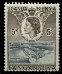 Кения, Уганда и Танганьика 1954-1959 гг. • Gb# 167 • 5 c. • Елизавета II основной выпуск • дамба Оуэн-Фолс • MNH OG XF ( кат.- £ 2 )