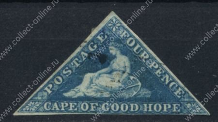 Мыс Доброй Надежды 1863-1864 гг. • Gb# 19a • 4 d. • "Надежда" • синяя • вырезка • Used XF+ ( кат.- £100+ )