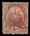 Бермуды 1910-1925 гг. • Gb# 50a • 6 d. • парусник • светло-бордовая • стандарт • Used VF ( кат. - £10 )