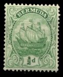 Бермуды 1910-1925 гг. • Gb# 45 • ½ d. • парусник • светло-зелен. • стандарт • MH OG VF ( кат. - £3 )