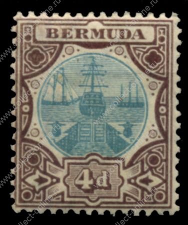 Бермуды 1906-1910 гг. • Gb# 42 • 4 d. • парусники у сухого дока • стандарт • MNH!! OG VF