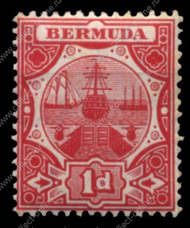 Бермуды 1906-1910 гг. • Gb# 38 • 1 d. • парусники у сухого дока • стандарт • MNH!! OG VF ( кат. - £20 )