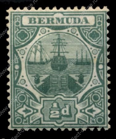 Бермуды 1906-1910 гг. • Gb# 36 • ½ d. • парусники у сухого дока • стандарт • MH OG VF ( кат. - £20 )