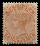 Бермуды 1880 г. • Gb# 20 • 4 d. • Виктория • стандарт • MH OG VF ( кат. - £20 )