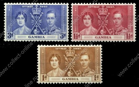 Гамбия 1937 г. • Gb# 147-9 • 1 - 3 d. • Коронация Георга VI • полн. серия • MNH OG VF