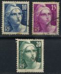 Франция 1945-1946 гг. • SC# 549-51 • 10,15 и 20 fr. • Марианна • стандарт • Used VF ( кат.- $ 3 )