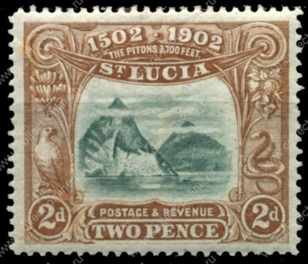 Сент-Люсия 1902 г. • GB# 63 • 2 d. • 400-летие открытия острова Колумбом • MH OG XF ( кат. - £15 )