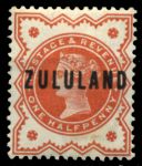 Зулуленд 1888-1893 гг. • Gb# 1 • ½ d. • Королева Виктория • надпечатка на м. Великобритании • стандарт • MH OG XF ( кат.- £ 6 )
