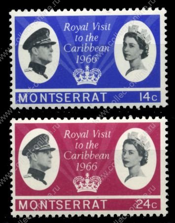 Монтсеррат 1965 г. • Gb# 183-4 • 12 и 24 c. • Королевский визит на Карибы • MNH OG XF • полн. серия ( кат.- £3 )
