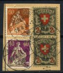 Швейцария 1931 г. SC# 137,140 + 203(2) • 40 и 60 c. + 2 fr.(2) • на вырезке • стандарт • Used XF ( кат.- $25+ )