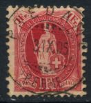 Швейцария 1891-1899 гг. • SC# 97 • 1 fr. • "Швейцария" со щитом • перф. - 11½:11 • стандарт • Used XF+ ( кат. - $10 )