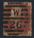 Великобритания 1858-1879 гг. • Gb# 44 (pl. 129) • 1 d. • Королева Виктория • Used XF- ( кат.- £10 )