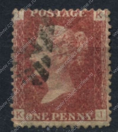 Великобритания 1858-1879 гг. • Gb# 44 (pl. 129) • 1 d. • Королева Виктория • Used XF- ( кат.- £10 )