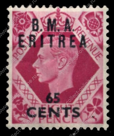 Британская оккупация Эритреи 1948- 1949 гг. • Gb# E7a • 65 c. на 8 d. • надпечатка нов. номинала • стандарт • MNH OG F ( кат. - £8 )