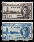 Ямайка 1946 г. • Gb# 141-2 • 1 ½ и 3 d. • выпуск Победы (осн. тираж перф: 14) • полн. серия • MH OG VF ( кат.- £13 )