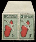Мадагаскар 1941 г. • Iv# A23 • 9 fr. • самолет над картой острова • 2-й выпуск • авиапочта • пара • MNH OG* XF