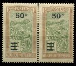Мадагаскар 1932 г. • Iv# 189 • 50 c. на 1 fr. • осн. выпуск • путешественник в кресле-носилках • надпечатка нов. номинала • MH OG* F • пара