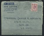 Великобритания 1943 г. • GB# 470 • 6 d. • на конверте-письме в воинскую часть армии США • авиапочта • Used VF