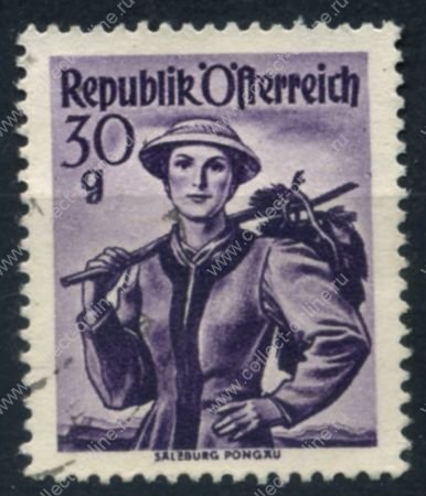 Австрия 1948-1951 гг. • Mi# 900(Sc# 527) • 30 gr. • Национальные женские костюмы • Понгау • Used VF