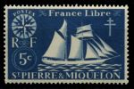 Сен-Пьер и Микелон 1942 г. • Iv# 296 • 5 c. • "Свободная Франция" • парусник • MNH OG XF