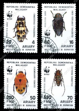 Мадагаскар 1988 г. SC# 884-7 • жуки RARE!!! • Used(ФГ) XF • полн. серия ( кат.- $75 )