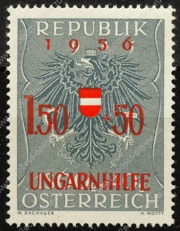 Австрия 1956 г. MI# 1030 • 1.50 + 0.50 s. • надпечатка • помощь венгерским беженцам • MNH OG VF