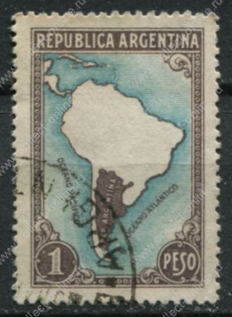 Аргентина 1935-1951 гг. • SC# 446 • 1 p. • осн. выпуск • карта Южной америки(без границ) • Used F-VF