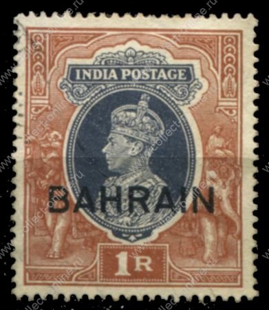 Бахрейн 1938-1941 гг. • Gb# 32 • 1 R. • Георг VI • надп. на м. Индии • стандарт • Used VF ( кат.- £ 4 )