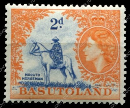 Басутоленд 1954-1958 гг. • Gb# 45 • 2 d. • Елизавета II • основной выпуск • всадник басуто • MH OG VF