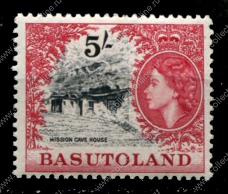 Басутоленд 1954-1958 гг. • Gb# 52 • 5 sh. • Елизавета II • основной выпуск • пещерный дом • MNH OG VF ( кат. - £15 )