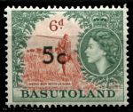 Басутоленд 1961 г. • Gb# 62 • 5 c. на 6 d. • Елизавета II • основной выпуск • надпечатка(тип I) нов. номинала в центах • MH OG VF