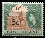 Басутоленд 1961 г. • Gb# 62a • 5 c. на 6 d. • Елизавета II • основной выпуск • надпечатка(тип II) нов. номинала в центах • MH OG VF