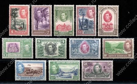Британский Гондурас 1938-1947 гг. • Gb# 150-61 • 1 c. - $5 • Георг VI • осн. выпуск • полн. серия(12 марок) • MNH OG VF ( кат. - £250 )