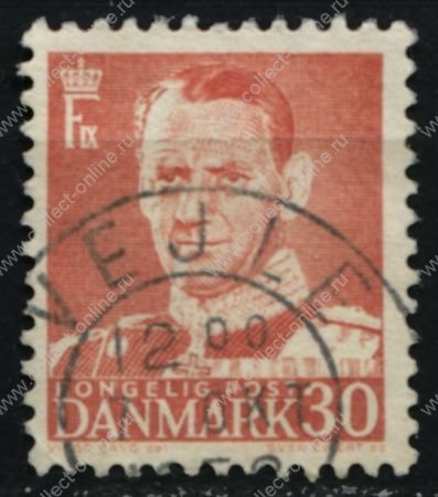Дания 1952 г. • SC# 335 • 30 o. • король Фредерик IX • стандарт • Used  VF