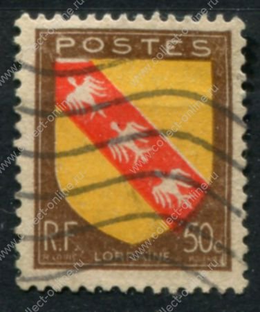 Франция 1946 г. • Mi# 754 • 50 c. • Гербы городов и регионов • Эльзас • стандарт • Used VF