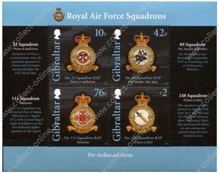 Гибралтар 2012 г. • SC# 1333 • £3.28 • Гербы британских ВВС (1-й выпуск) • блок • MNH OG XF ( кат.- $ 11 )