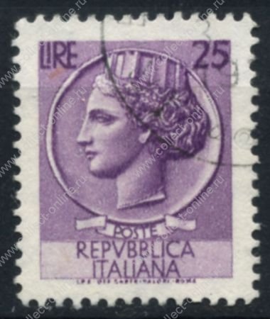 Италия 1955-58 гг. SC# 681 • 25 L. • "Италия", аверс древней монеты Сиракуз • стандарт • Used F - VF