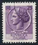 Италия 1955-58 гг. SC# 681 • 25 L. • "Италия", аверс древней монеты Сиракуз • стандарт • Used F - VF