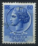 Италия 1955-1958 гг. • Sc# 686 • 60 L. • "Италия", аверс древней монеты Сиракуз • стандарт • Used F - VF