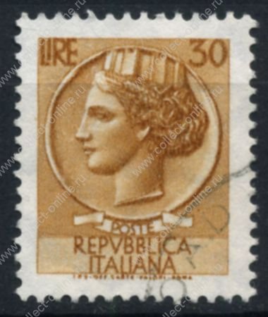 Италия 1959-66 гг. SC# 785 • 30 L. • "Италия", аверс древней монеты Сиракуз • стандарт • Used F - VF