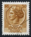 Италия 1959-66 гг. SC# 785 • 30 L. • "Италия", аверс древней монеты Сиракуз • стандарт • Used F - VF