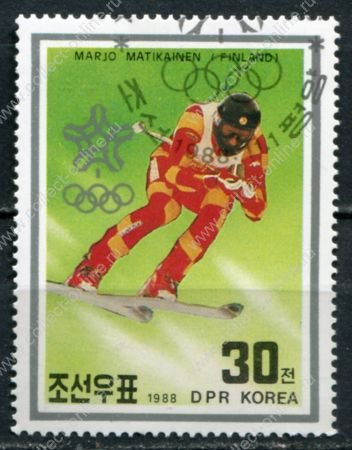 КНДР 1988 г. • SC# 2793 • 30 ch. • Победители Зимней Олимпиады-88 • горные лыжи • Used(ФГ) XF